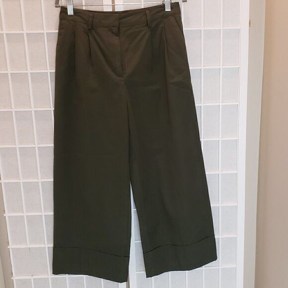 Who What Wear Wide Leg Cuffed Pleated High Rise Cotton Pants Size 6 - Picture 1 of 6